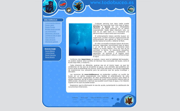 diseño web de buceo